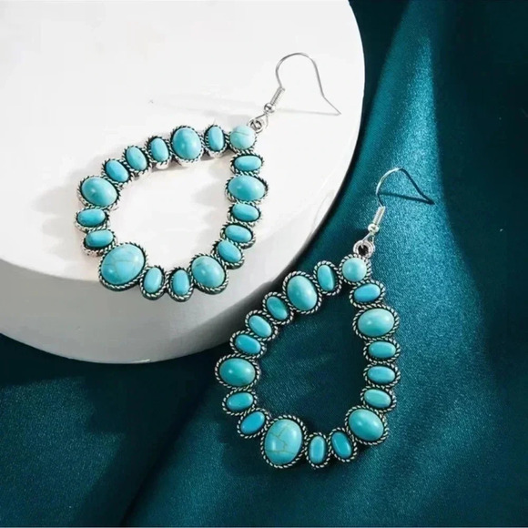 Turquoise Tear Drop Hoop Earrings - Picture 1 of 4